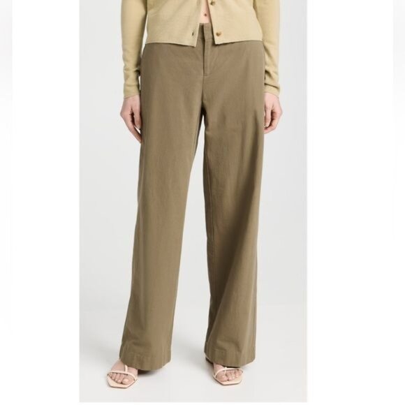 VINCE High-rise cotton twill wide-leg pants in Artichoke Size 12 - Picture 2 of 16
